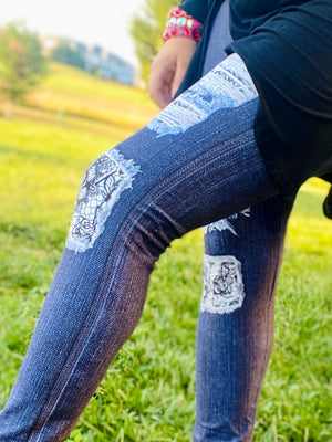 Lace Patch Jean Leggings