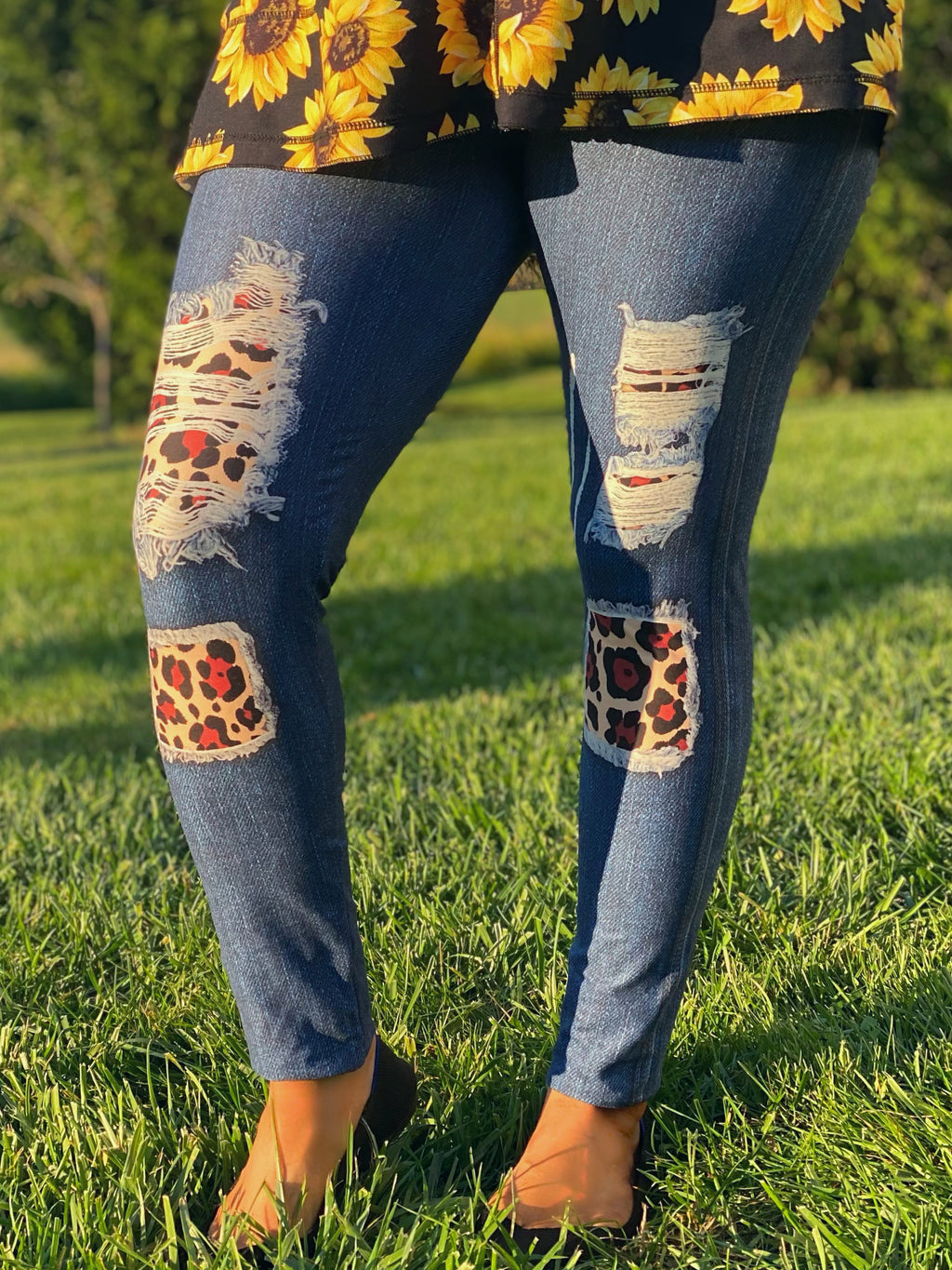 Leopard Patch Jean Leggings