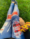 Red Plaid Patch Jean Leggings