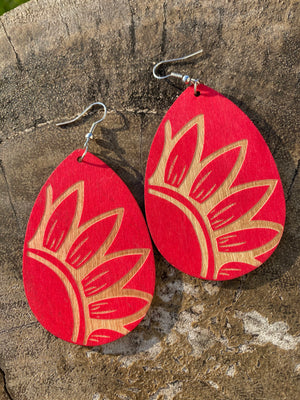 Wood Sunflower Earring