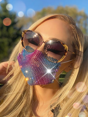 Purple Blue Sparkly Rhinestone Face Mask
