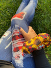 Red Plaid Patch Jean Leggings