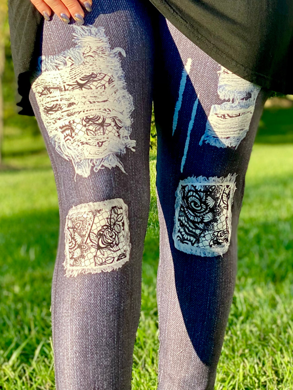 Lace Patch Jean Leggings