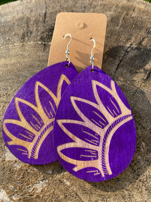 Wood Sunflower Earring