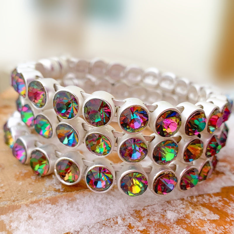 Rainbow Kaleidoscope Crystal Bangles Set - 3 Pack