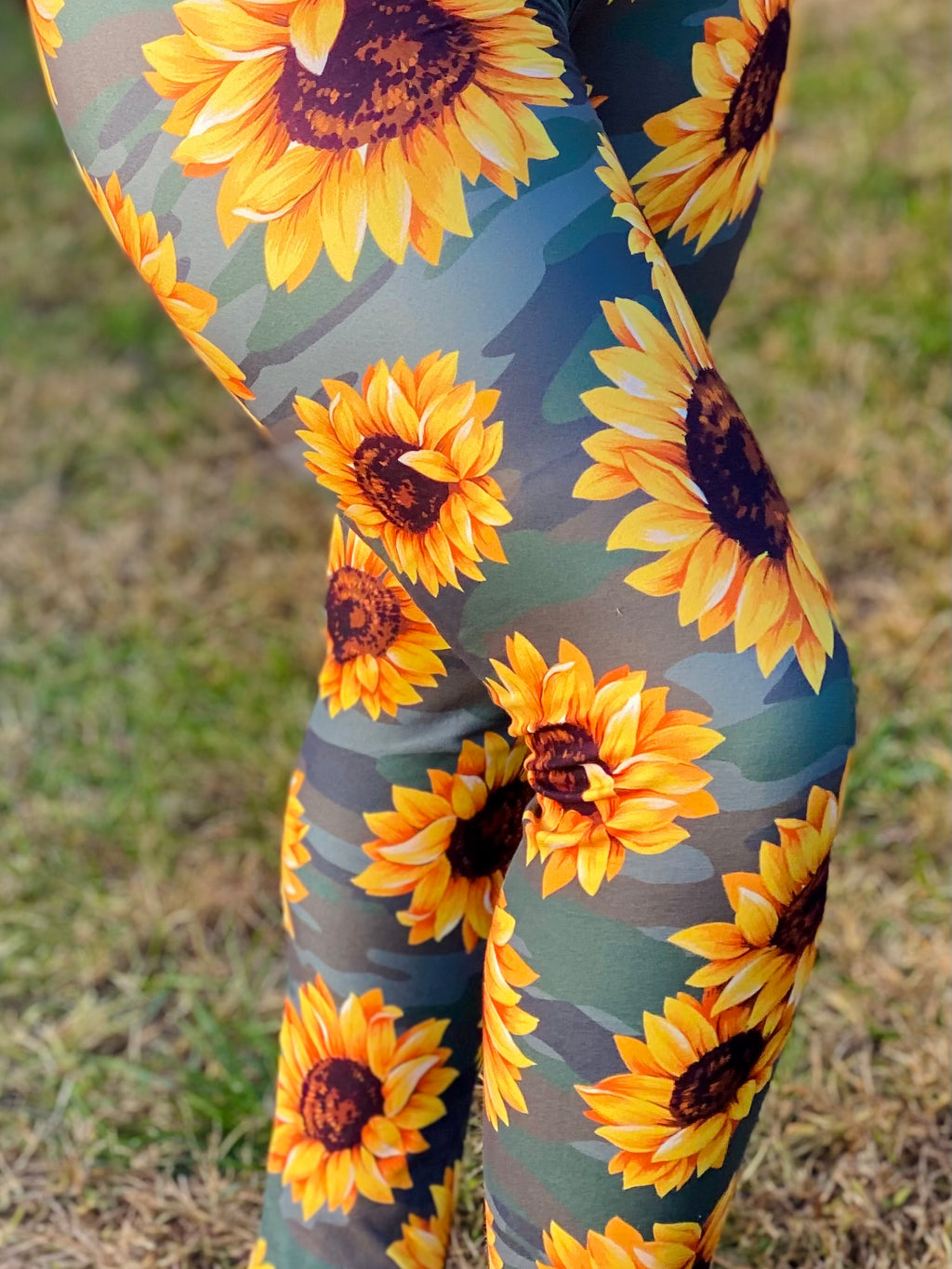 Women's Regular Yellow Big Sunflower Pattern Print Leggings 