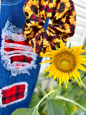 Red Plaid Patch Jean Leggings