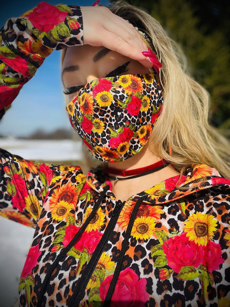 Sunflower, Rose & Leopard Cloth Face Mask