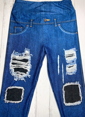 Black Lace Patch Jean Leggings