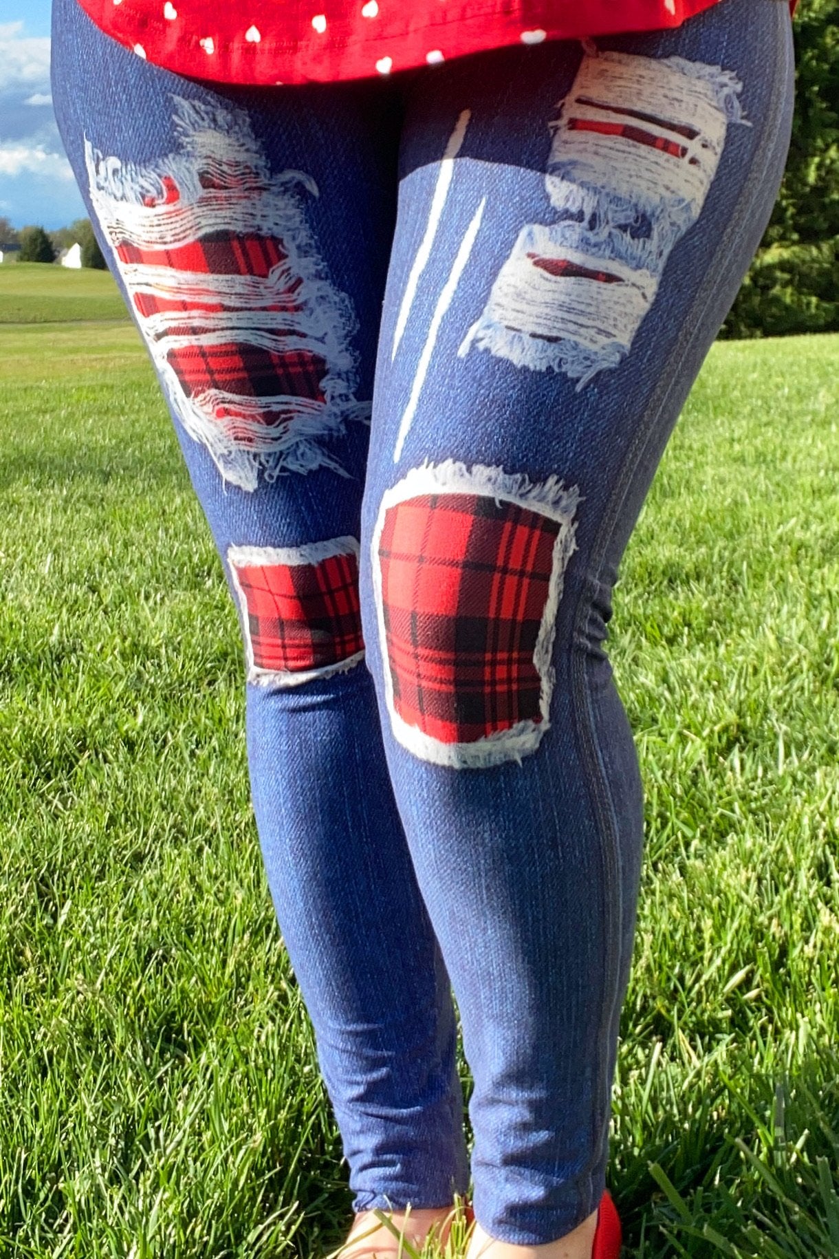 Red and blue leggings discount