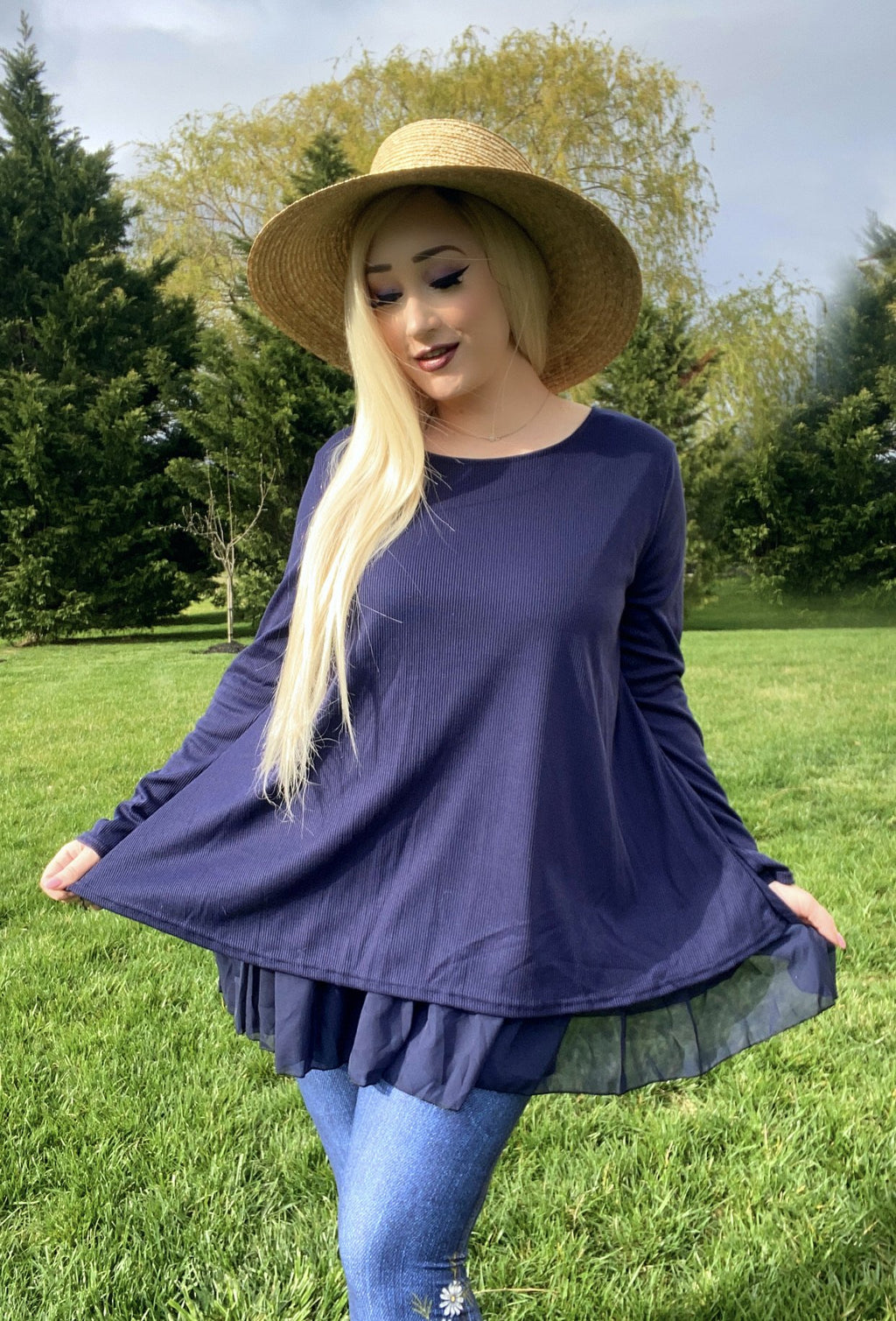 Navy Blue Bow Women’s Tunic Top
